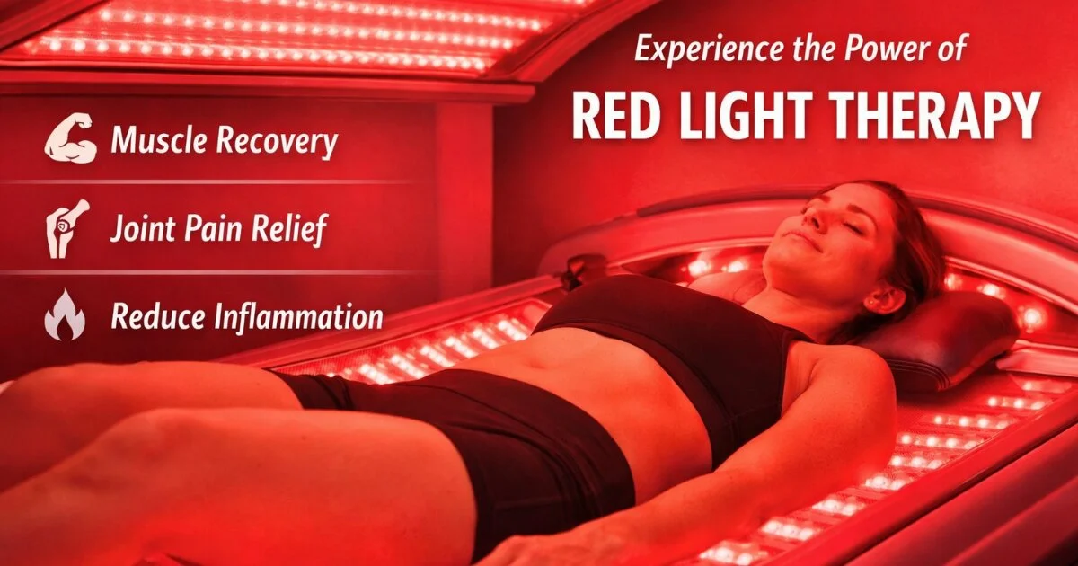 Thrive Blogs 6 Woman relaxing in a full-body red light therapy bed to promote natural pain relief.