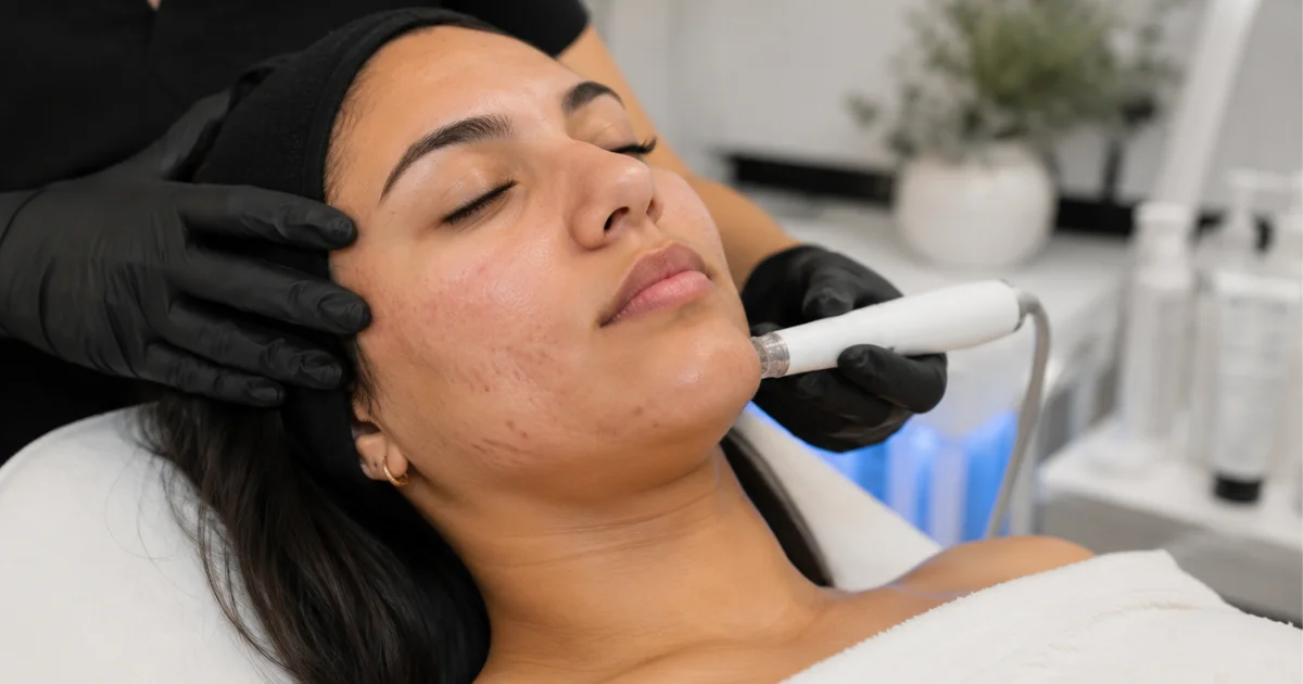 Professional facial treatment for acne scar reduction and smoother skin texture in Watkinsville, GA